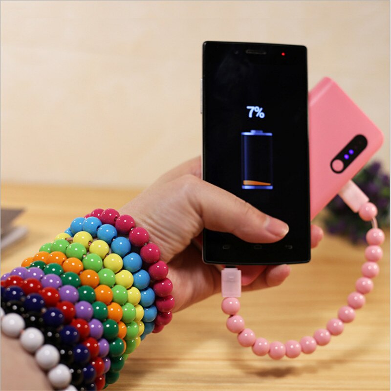 Micro USB2.0 USB Daten Sync Lade Kabel Bead Armband Ladegerät Reine Farbe Für IPhone Android 8pin Typ C für samsung