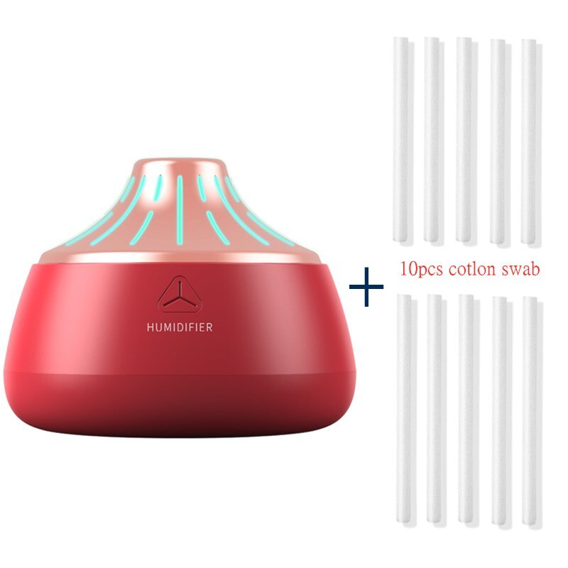 Mini Ultrasonic Air Humidifier Aroma Essential Oil Diffuser for Home Office USB Fogger Mist Maker with LED Night Lamp: Red plus gold-10