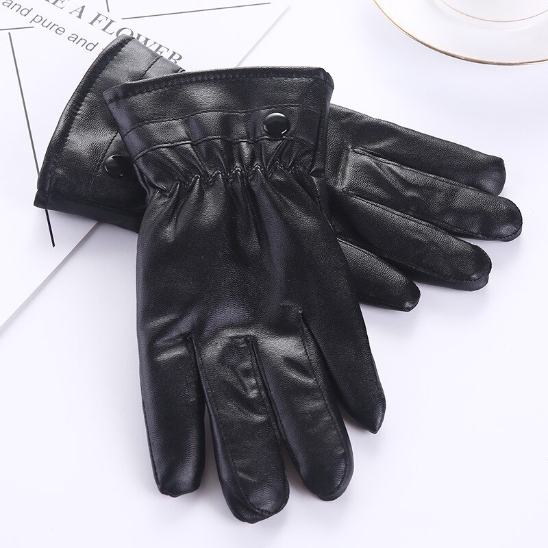 1 Paar Man Womens Winter Thermische Touchscreen Handschoenen Zwart Lederen Fluwelen Pu Warm Handschoenen Voor Texting Rijden