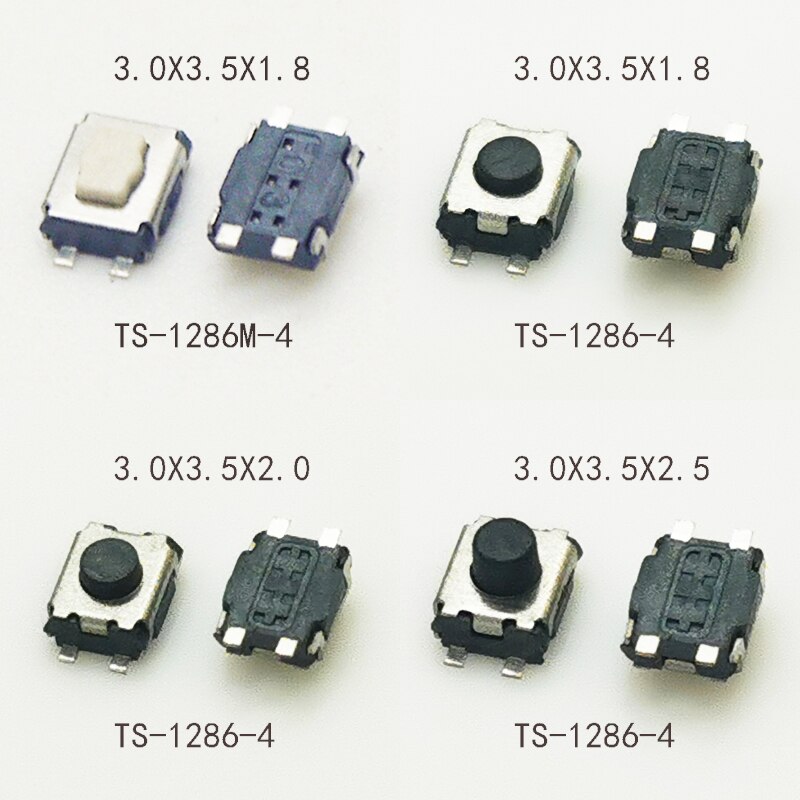 50Pcs 3X4X1.8Mm/2.0Mm/2.5Mm Momentary Tactile Button Drukknop 12V Reset Knop Switch 4Pin Smd