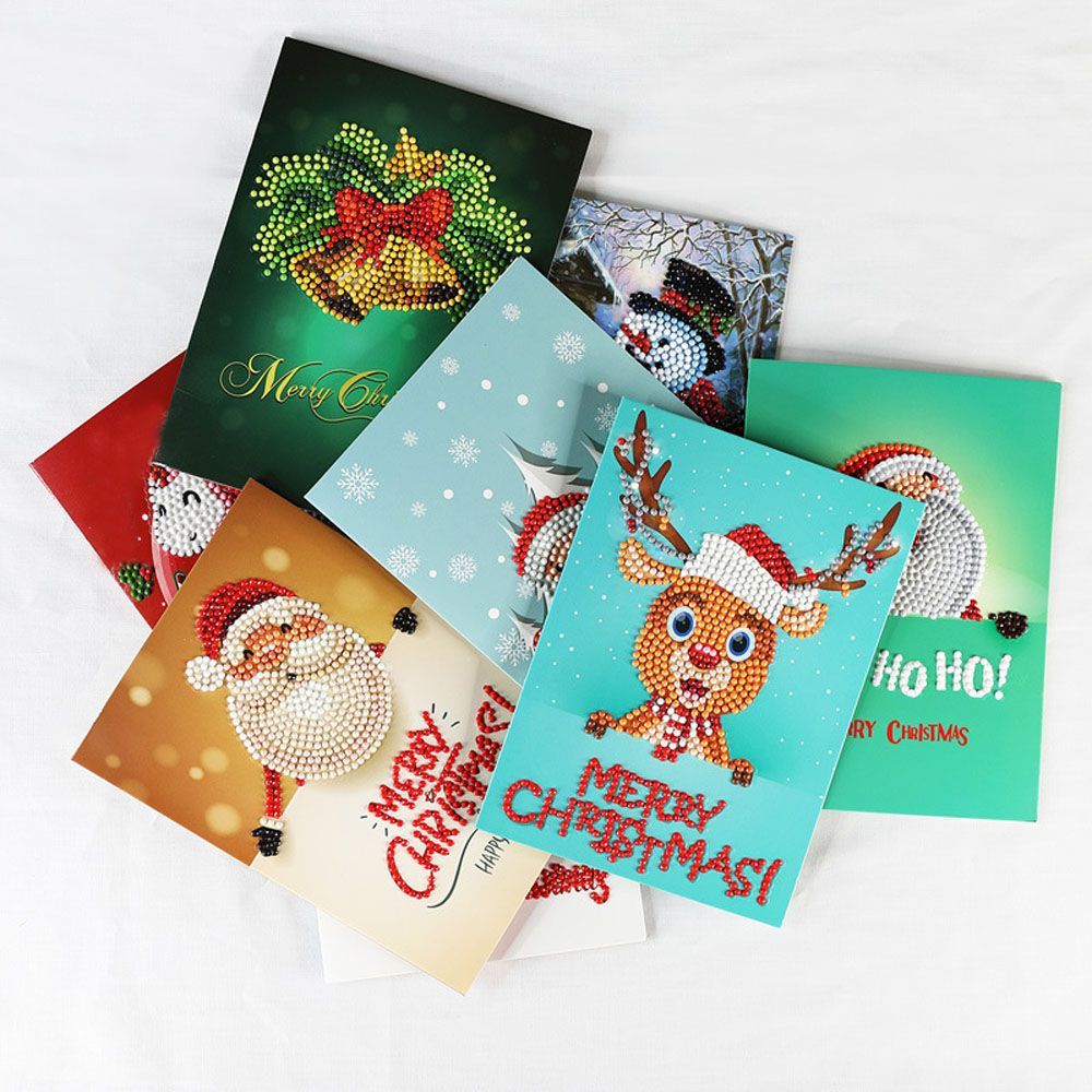 1Pc Christmas Greeting Cards Postcards 5D Diamond Invitation Card Cute DIY Santa Elk Merry Christmas Party Thank You Card