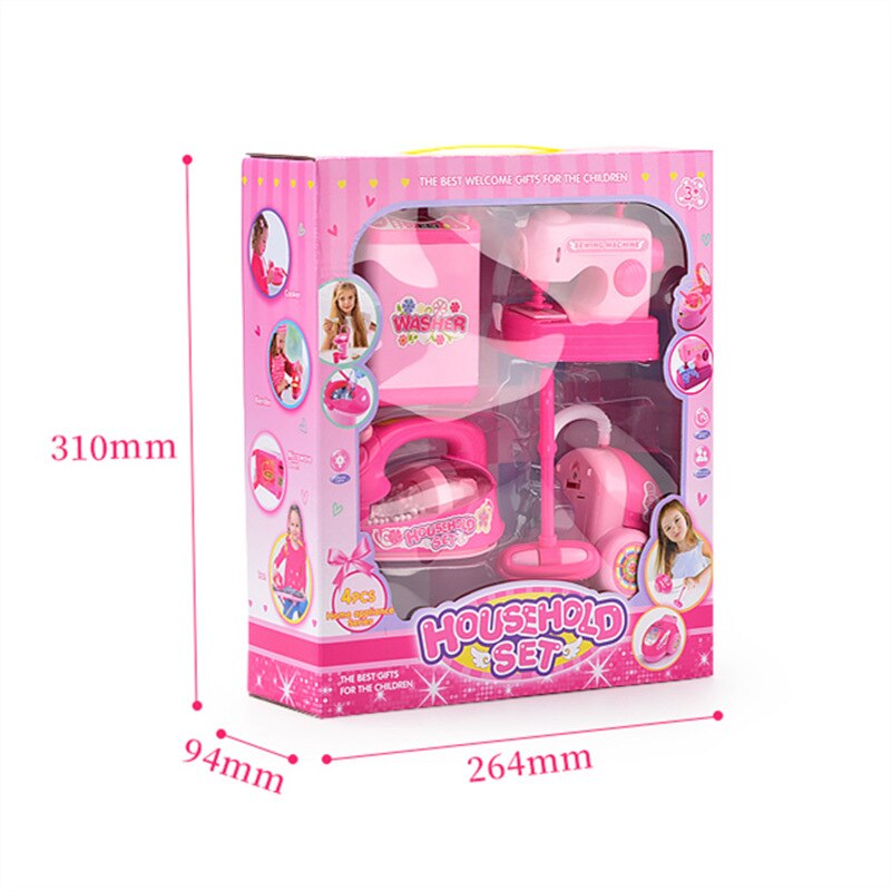 Zestaw czterech w jednym zagraj w zabawki domowe Model mini małe urządzenia pralka maszyna robić szycia dziewczynka'S zabawka prezent skrzynka