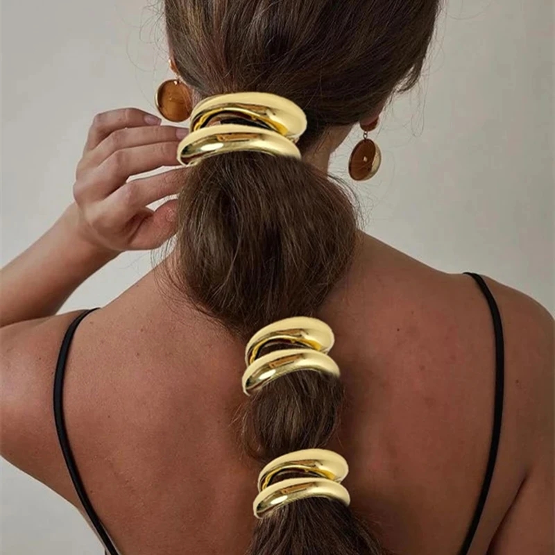 Pinzas para el cabello de Metal de doble capa huecas y gruesas simples para mujer, diademas, gomas elásticas, cuerdas para el cabello, accesorios para el cabello de