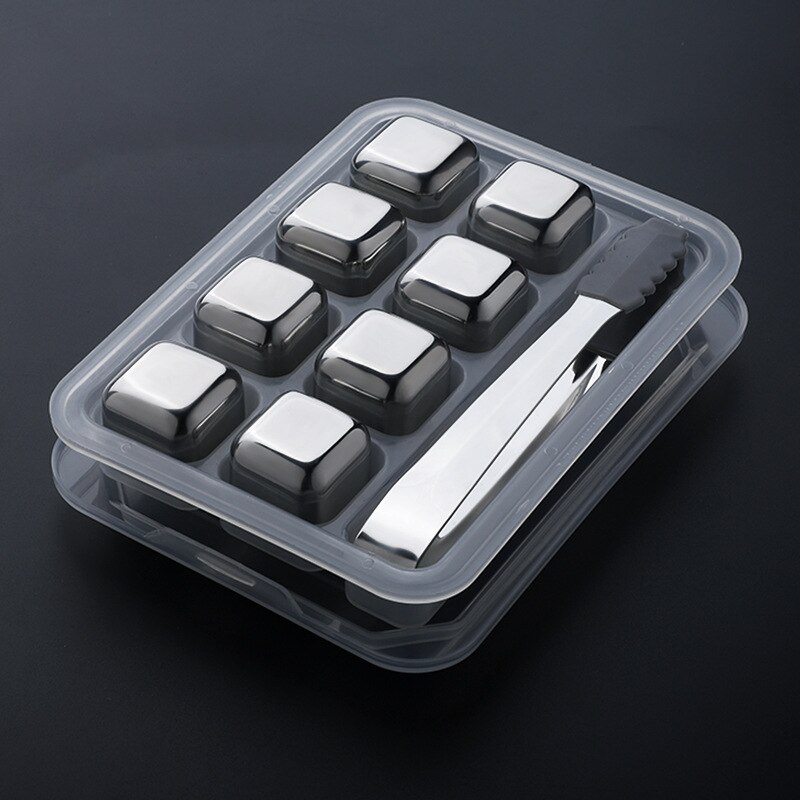 Whiskey Stones Metalen Ijsblokjes Rvs Ice Cubes Herbruikbare Wijn Ijs Steen Drank Chilling Rocks Met Ice Tong Voor man: 8 Blocks set