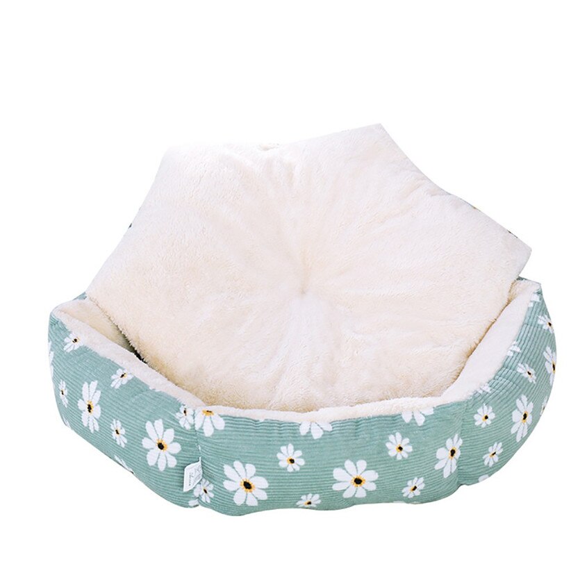 Transer Daisy Print Fleece Warm Hund Betten Pet Hund Schlafen Bett Matten Welpen Kissen Zwinger Hund Haus für Kleine Medium hunde 9905: Green / S