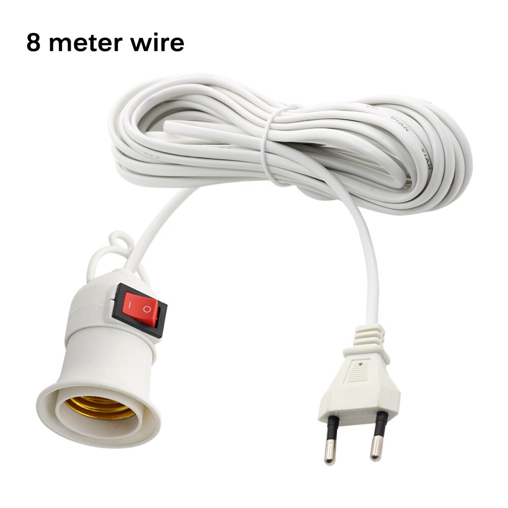 Bases de lámpara E27 con cable de alimentación de 4M y 8M, interruptor de botón independiente, enchufe europeo, soporte de lámpara con interfaz de tornillo E27: 8M Wire