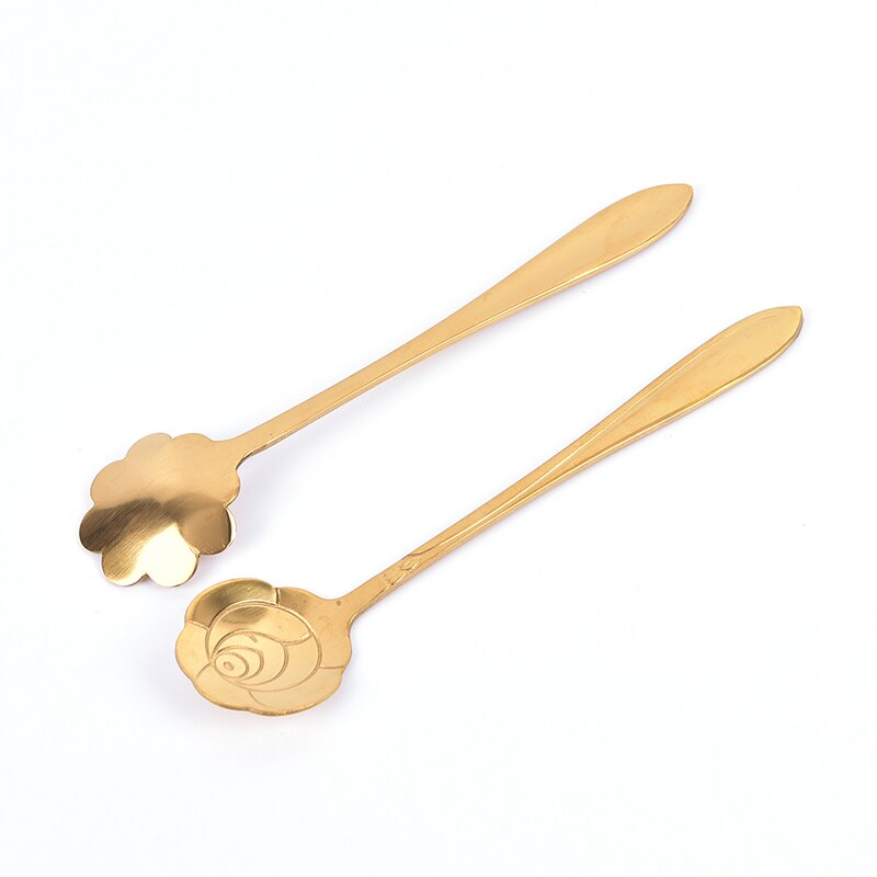 1pcs Stainless Steel Spoon Vintage Gold Flower Spoons Small Coffee Tea Spoon Fancy Sugar Dessert Teaspoon Bar Cafe Tableware