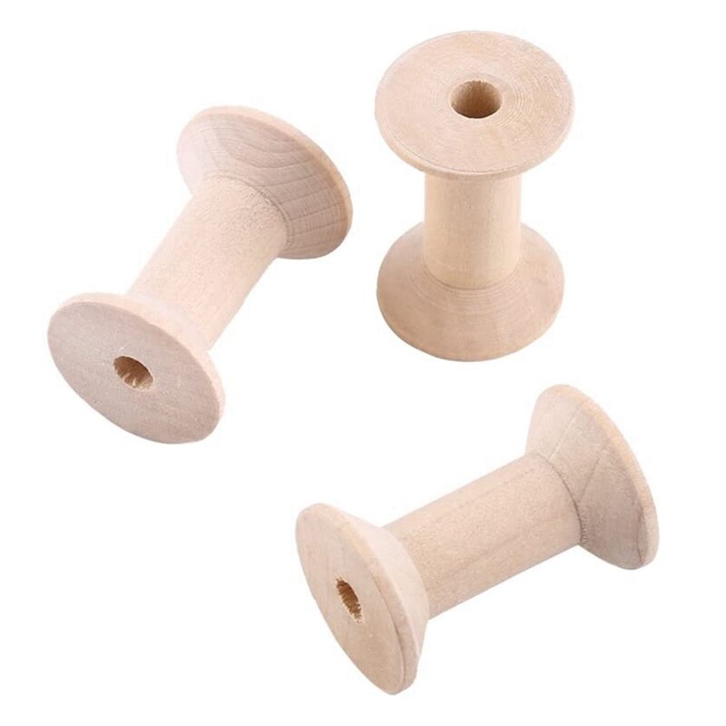 Pack of 10 Pieces of Wooden Empty Spools Empty Spools of Natural Metal Wire Braided Spools Wood 47 mm x 31 mm
