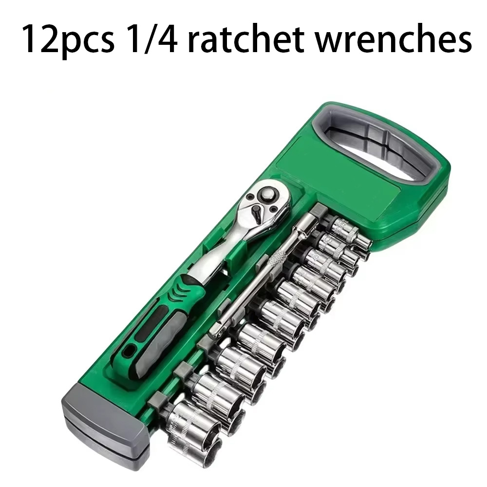 Herramienta de bricolaje llave inglesa caja mecánica 1/2 "enchufe de coche 1/4" 3/8 "herramientas de reparación juego de trinquete mano garaje taller automotriz: Plata