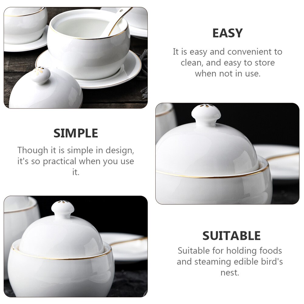 1 Set Ceramic Stew Pot Practical Steam Soup Pot Bowl Ceramic Bowl Small Soup Pot