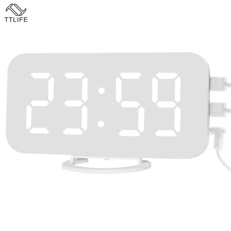Electric Digital Alarm Clock Mirror LED Display Voice Control Multifunction Snooze Digital Table/Desk Clocks Words USB Charge: 5
