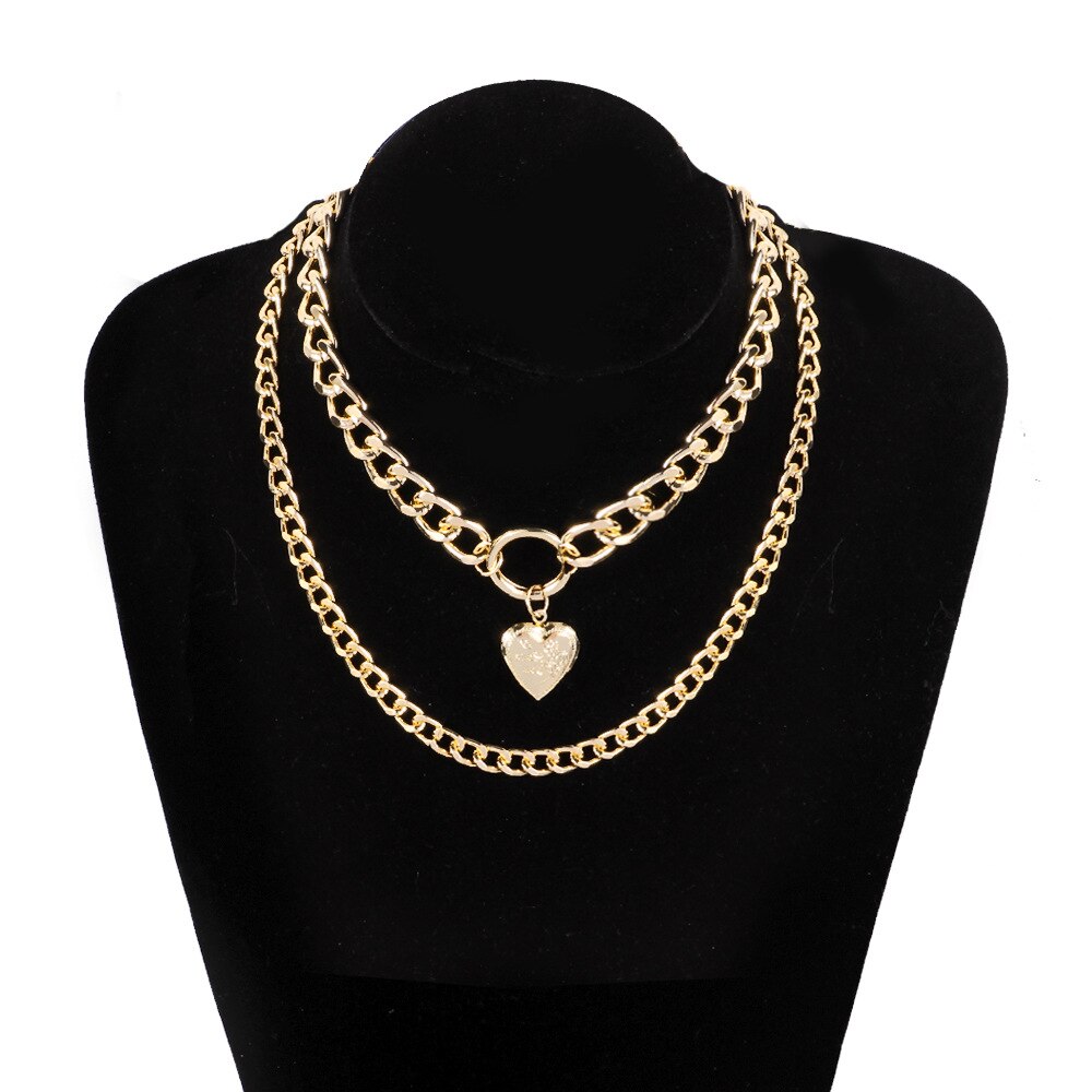 Collar con forma de corazón para mujer, Gargantilla con estilo , cadena de línea cubana, joyería al por mayor: 173 necklace gold