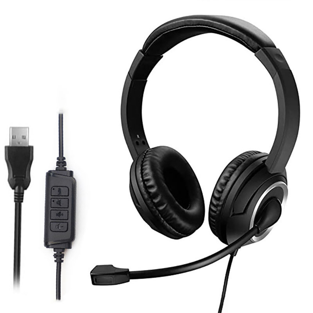 Fones de ouvido com fio USB com microfone Fones de ouvido estéreo com redução de ruído para jogos de negócios de escritório para computador PC laptop