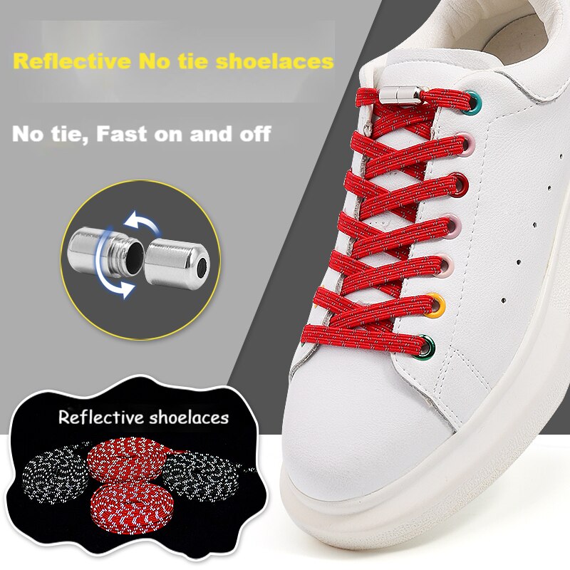 Cordones elásticos reflectantes sin lazos para zapatillas, cordones de goma para zapato que No se ata, planos y rápidos para niños y adultos