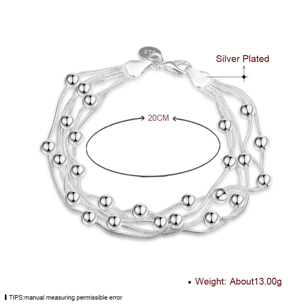 Bracelet en argent Sterling Bracelets pour femme 925, chaîne en perles multi-lignes,