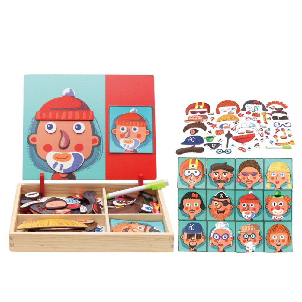 100+Pcs Wooden Magnetic Puzzle Toys Children 3D Puzzle Animals/ Vehicle/Circus/Traffic/Matching Drawing Board Learning Wood Toys: WJ3594E