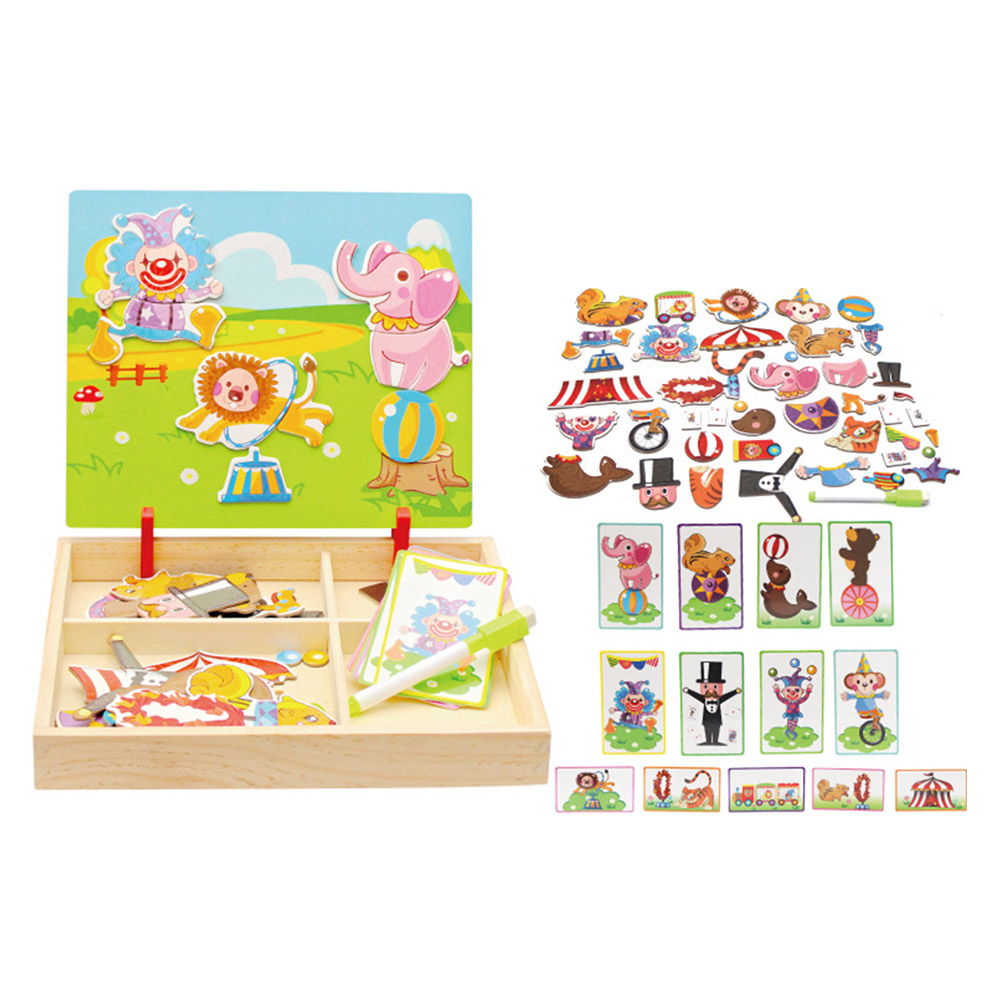 Wooden Toys Magnetic 3D Puzzle for Kids Children Puzzle Toy Wooden Educational Toys Figure/Animals /Circus with Drawing Board: WJ3594D