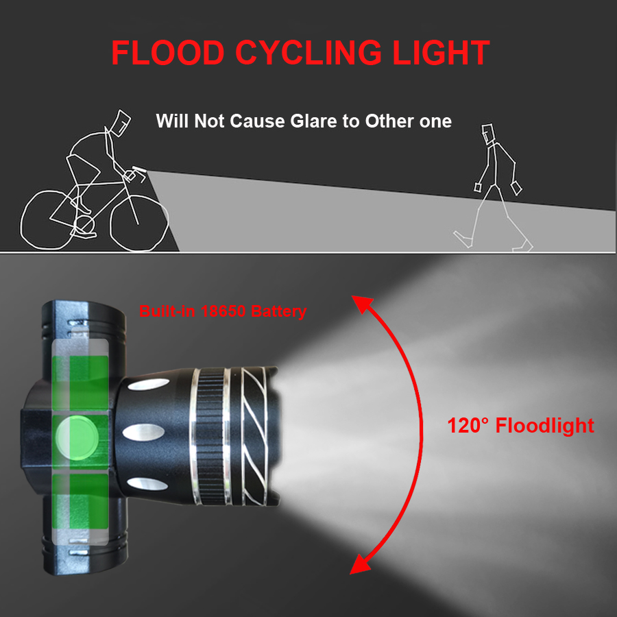 NEWBOLER-Luz de bicicleta T6 con batería recargable por USB, faro delantero de bici, lámpara de ciclismo con luz trasera, ajustable, 5000mAh