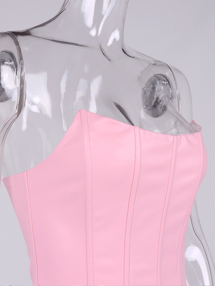 Udsalg! sommer crop top kvinder fiskeben dobbelt lag pink pu læder sexet crop top dame klubtøj fest