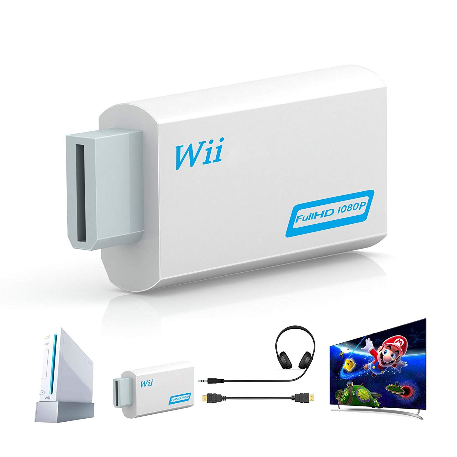 Full HD 1080P Wii a HDMI Adaptador convertidor Wii2HDMI convertidor de Audio de 3,5mm para PC HDTV Monitor