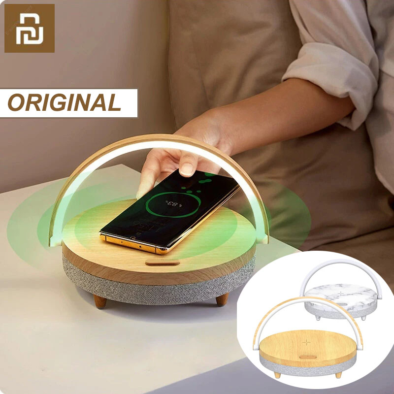 EZVALO-Lámpara de escritorio de música de carga inalámbrica, atenuación de tres velocidades, Altavoz bluetooth, soporte de teléfono de carga tipo c, mármol