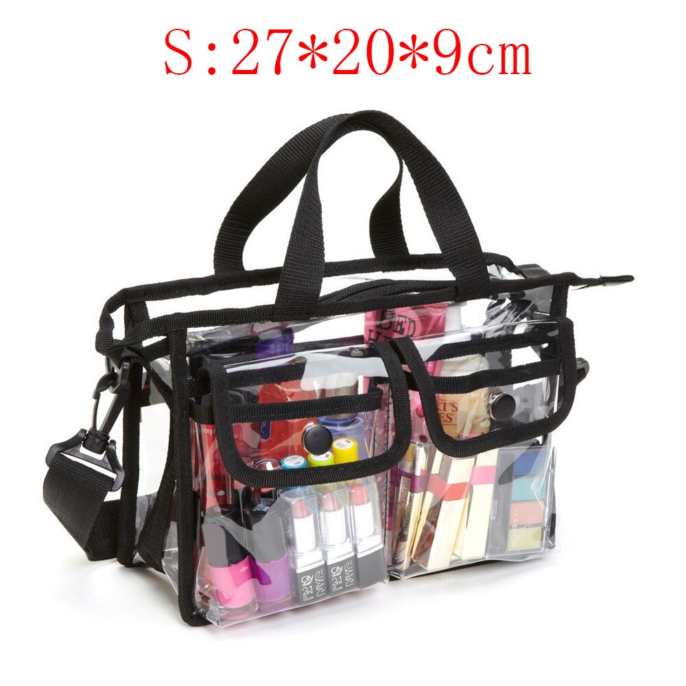 Bolsa organizadora de maquillaje para mujer, bolso de pvc transparente, de gran almacenamiento, de aseo, artículos de tocador de viaje: black S