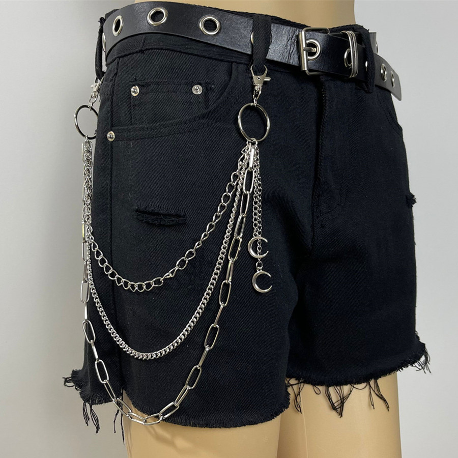 DIEZI Hip Hop Vintage coche Jeans pantalones llavero con anilla para Mujeres Hombres Hip Hop multicapa estrella borla cadena colgante cadena para bolso