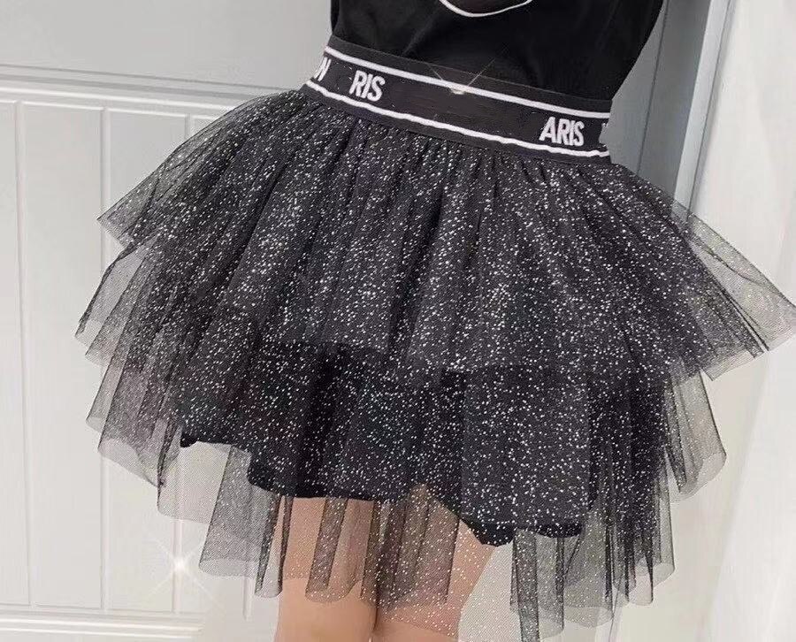 Zwart Grijs Mesh Rok 90-130Cm: Black / 130CM