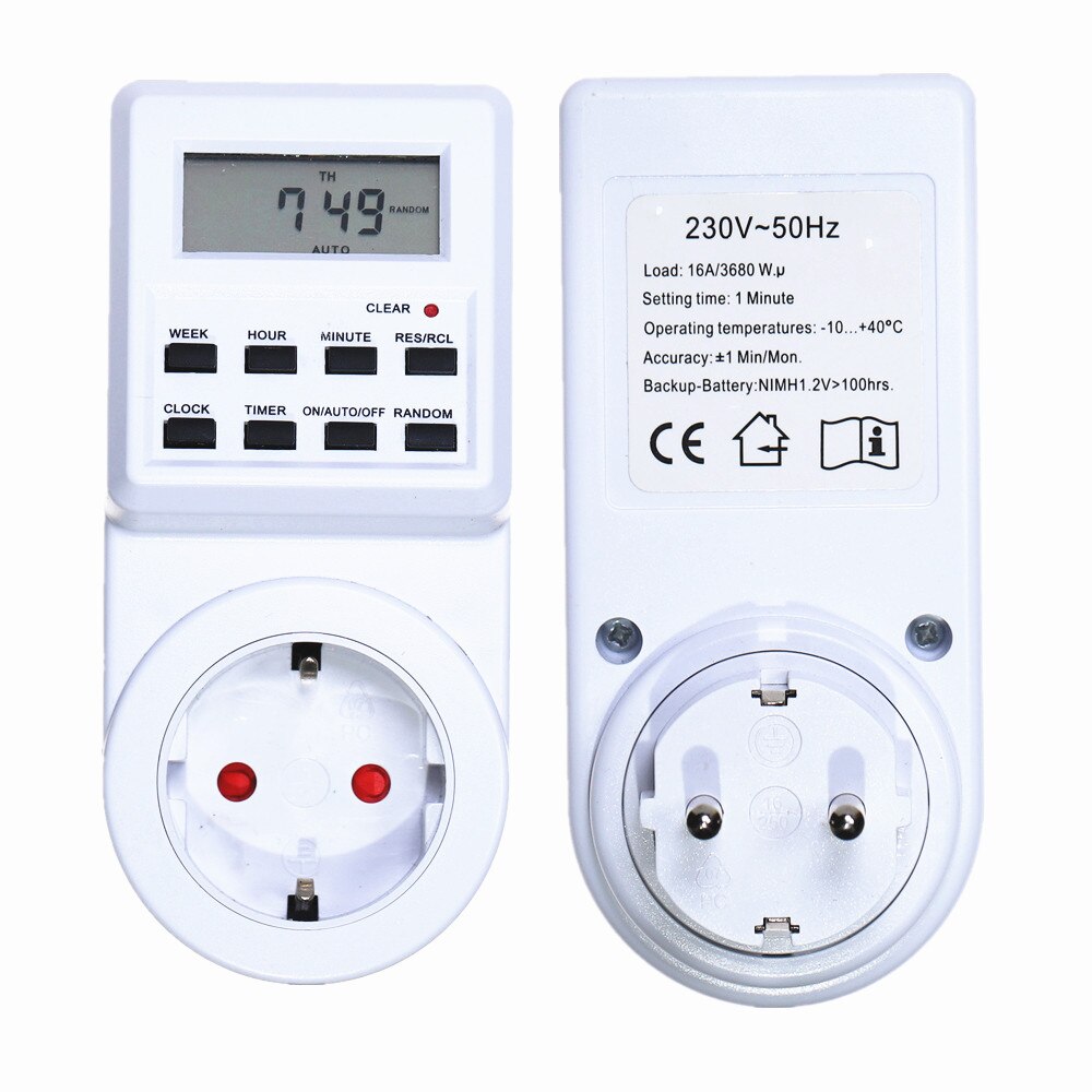 230V 16A EU Plug Switch Socket Plug-in Programmable Timer Switch Socket