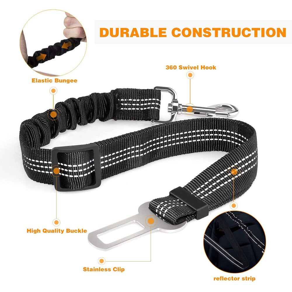 2Pcs Anti-Shock Dog Seat Belt Autogordel Reflecterende Elastische Hondenriem Voertuig Auto Veiligheid Harnas lead Clip Dierbenodigdheden