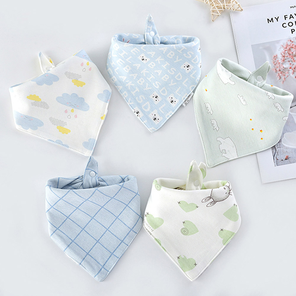 5 Stks/partij Slabbers Driehoek Dubbele Katoen Slabbetjes Cartoon Print Speeksel Handdoek Baby Jongens Meisjes Voeden Schort Katoen Bandana Slabbetjes: 5