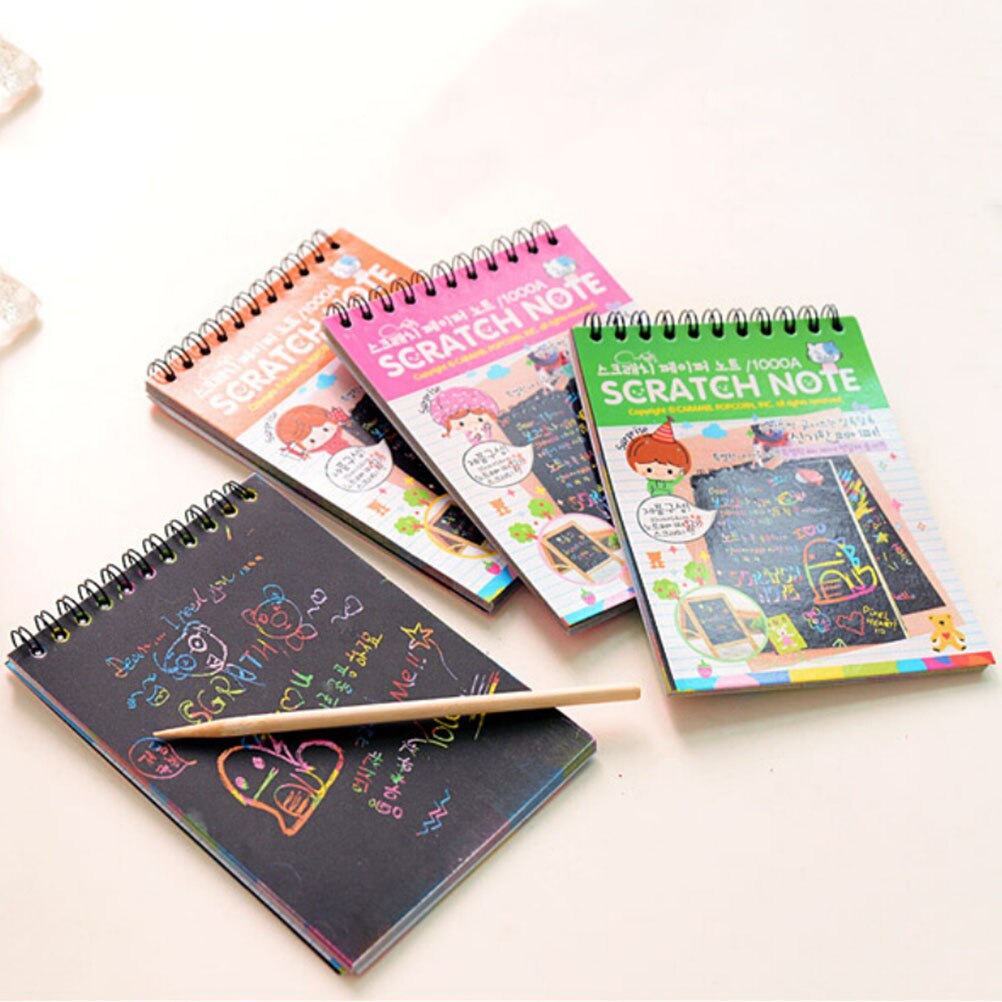 Cuaderno mágico para rascar para niños, libreta con grafiti de páginas negras, libreta para pintar y dibujar