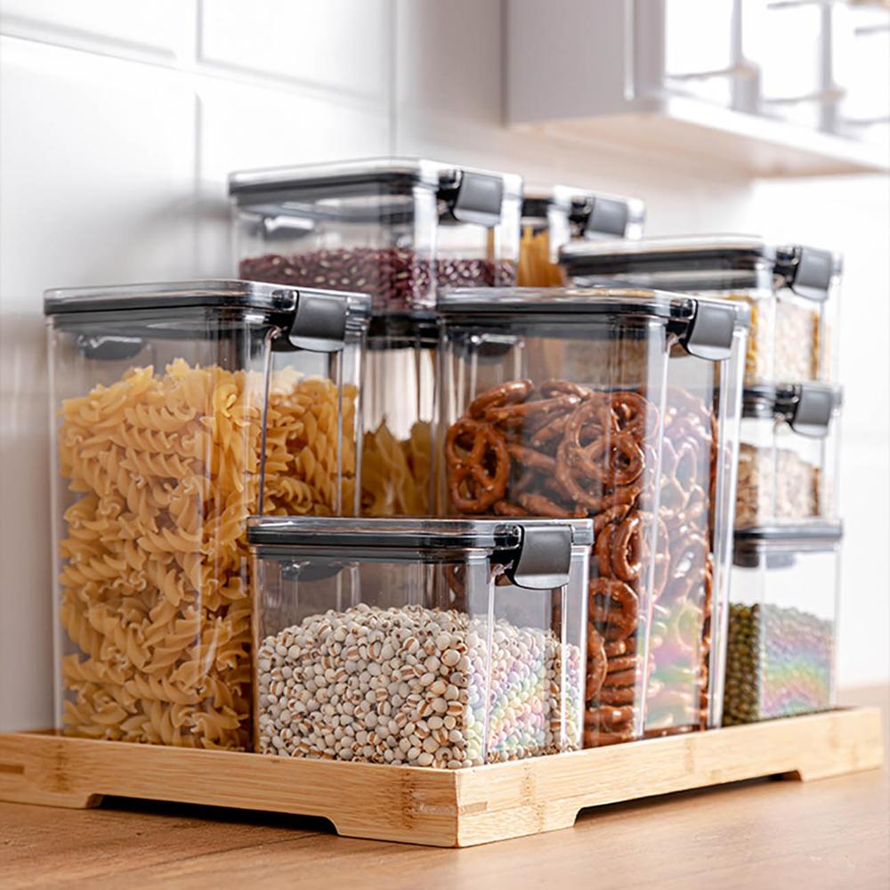4pcs Stackable Acryl Food Storage Container Plastic Kitchen Noodle Box Multigrain Storage Tank Transparent Sealed Cans