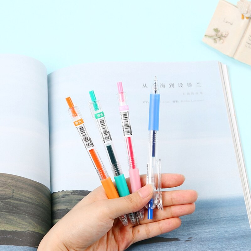 OOTDTY 12 Pcs Retractable Candy Color Gel Pen Refillable Gel Pen 0.5mm Universal Refill Jelly Pen Set for student Children