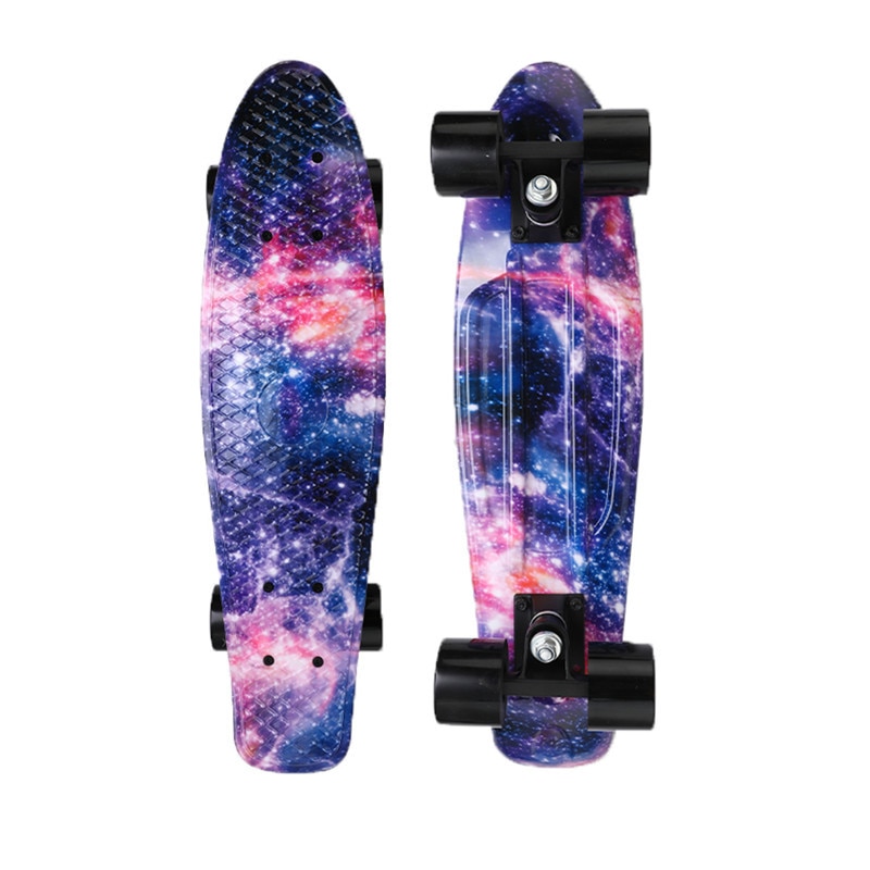 22 "skateboard mini cruiser skateboard plast galakse stjernehimmel trykt longboard retro banan fishboard gade udendørs sport: Lilla