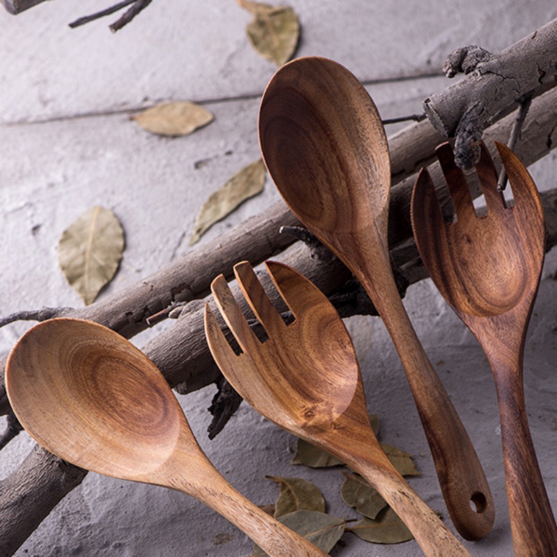 Houten Kookgerei Set 100% Teak Premium Kwaliteit 6 Stuks - Spatel, Lepel, Soeplepel, Slotted Lepel - Kookaccessoires & Keukengerei Bestek Hout Houten Kookgerei Set 100% Teak Premium Kwaliteit 6 Stuks - Spatel, Lepel, Soeplepel, Slotted Lepel - Kookaccessoires & Keukengerei Bestek Hout