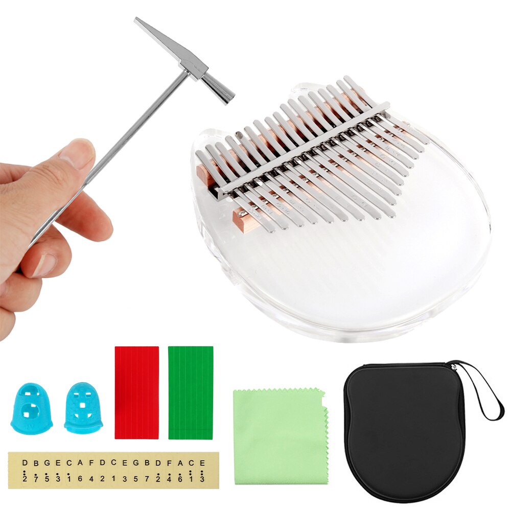 17 Keys Kalimba Thumb Piano Wood Mahogany and Transparent Body Musical Instrument with Learning Book Tune Hammer for Beginner