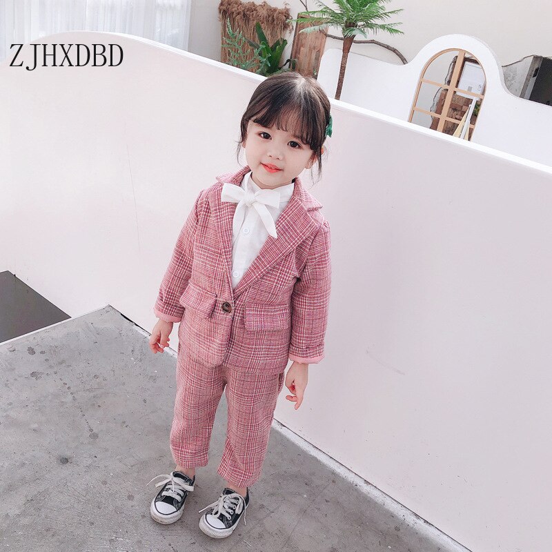 Costumes en coton pour bébé fille de 12 mois à 8 ans, Costume d&#39;école à carreaux, blazer pour enfant en bas âge, ensemble de vêtements pour enfant