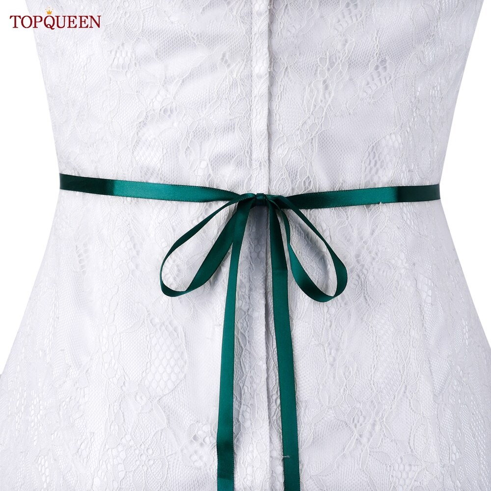 TOPQUEEN-Cinturón de lujo para novia, faja con apliques de diamantes de imitación para vestido de boda, cinturones de joyería, cinturón de Vestido plateado brillante, S437-S: Dark green ribbon