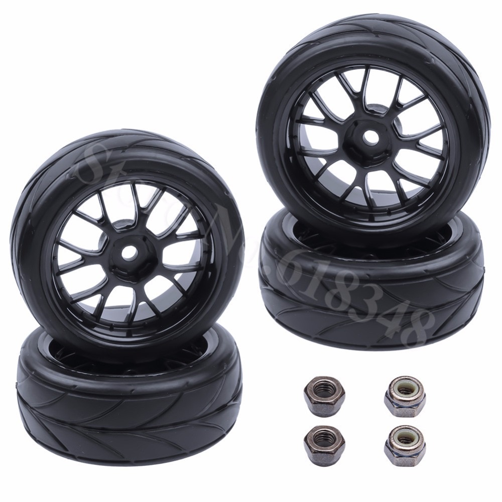 4Pcs 26mm Rubber RC Tyres & Wheel Rims Hex 12 For 1:10th HSP HPI Sprint 2 Drift RS4 On Road Cars 4WD