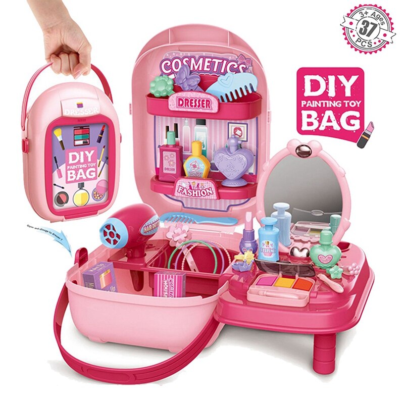 Kids Pretend Play Make Up Case Simulation Beauty Salon Play Set Accessories Suitcase Storage Box Role Play Cosmetics Toy: Default Title