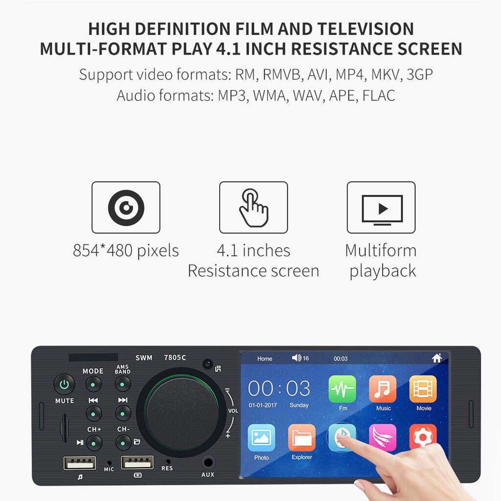 Swm-7805c Car Stereo Radio Usb Car Handsfree Bt Mp5 Player Reverse Image Car Fm 854x480p Screen #LR5