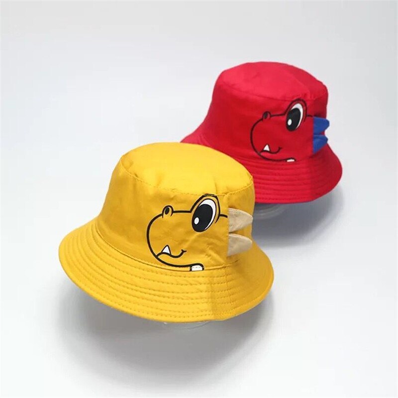 Sombrero de Sol de algodón para bebé, gorros de dinosaurio de dibujos animados, Color sólido, bonito sombrero de cubo para niños, accesorios para bebés de 1 a 3 años