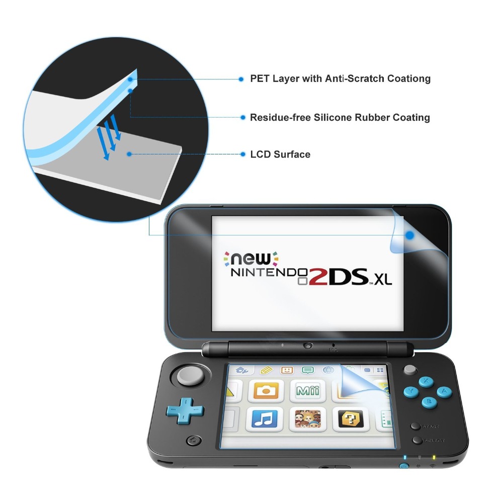 10 juegos de Protector de pantalla LCD transparente Anti-rayado superior + inferior para Protector de película protectora 2DS XL LL para la nueva consola 2 DSXL/LL