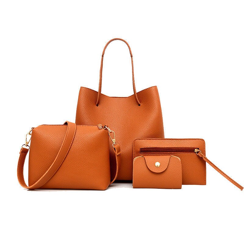 Ensemble de 4 sacs à main pour femmes, sac à bandoulière, fourre-tout, sacoche, pochette, fermeture éclair: Marron