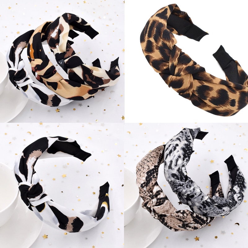 1PC croix noué large bandeau motif léopard serpent imprimer tête cerceau femmes filles bandeau Turban cheveux accessoires