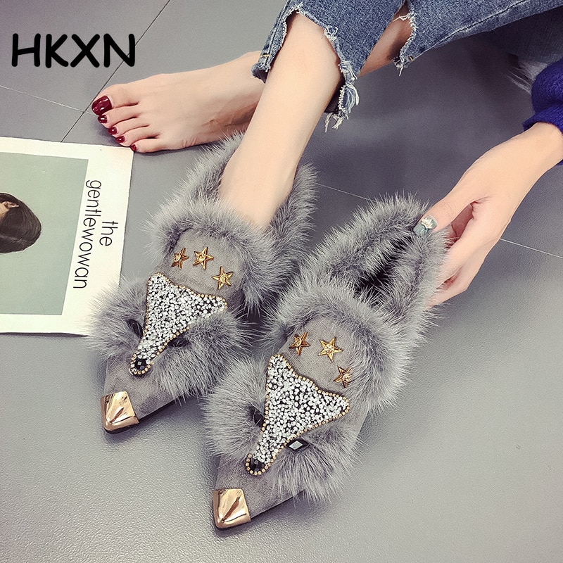Neue Fuchs Pelz Stiefel frauen Strass Pelz Schuhe frauen Stiefeletten Flache Schuhe Herbst Winter Schwarze stiefel Schuhe frauen