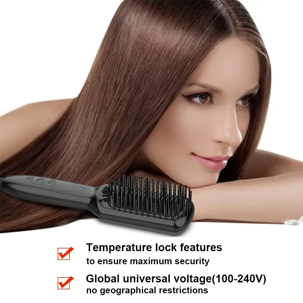 Peine alisador de barba y pelo, cepillo eléctrico de cerámica para alisar el pelo en seco y húmedo, doble uso para bigote