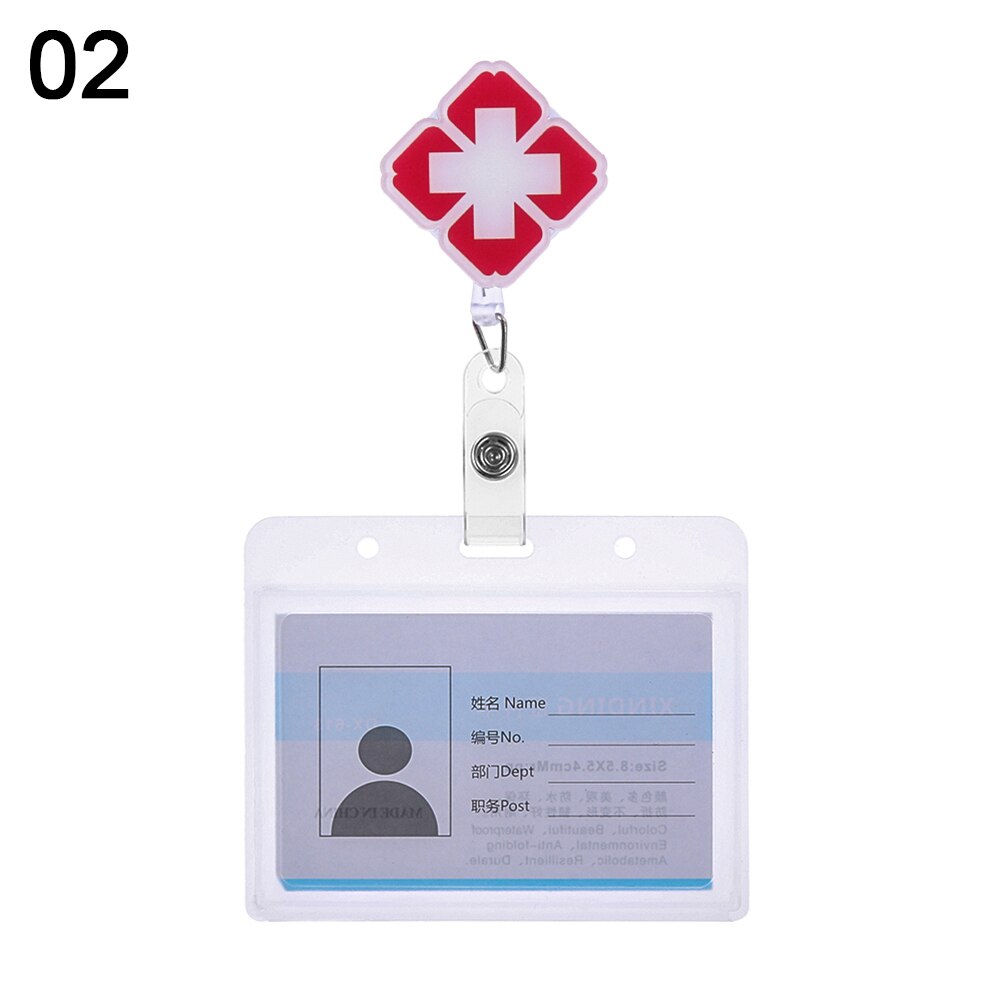1Set Nette Cartoon Business Arbeit Karte Name Tags Krankenschwester Arzt ID Abzeichen Halter mit Versenkbare Reel Versenkbare Metall Clip: 02
