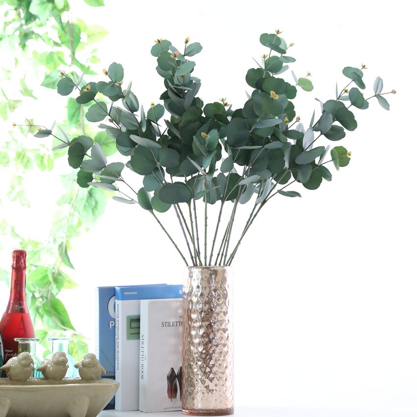 Luxe Real Touch Eucalyptus Boom Tak Kunstbloemen + Bladeren Faux Gebladerte Home Bruiloft Decoratie Nep Planten Greens